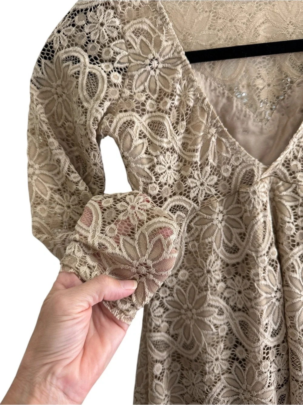 Custom Nude Lace Long-Sleeve Dance Dress with Rhinestone Accents